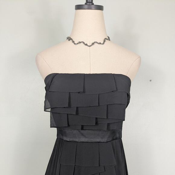 Y2K BCBG Silk Prom Dress Maxi Gown 2 Black Silk Ruffle Glam Grunge Layered Vtg - Picture 4 of 15